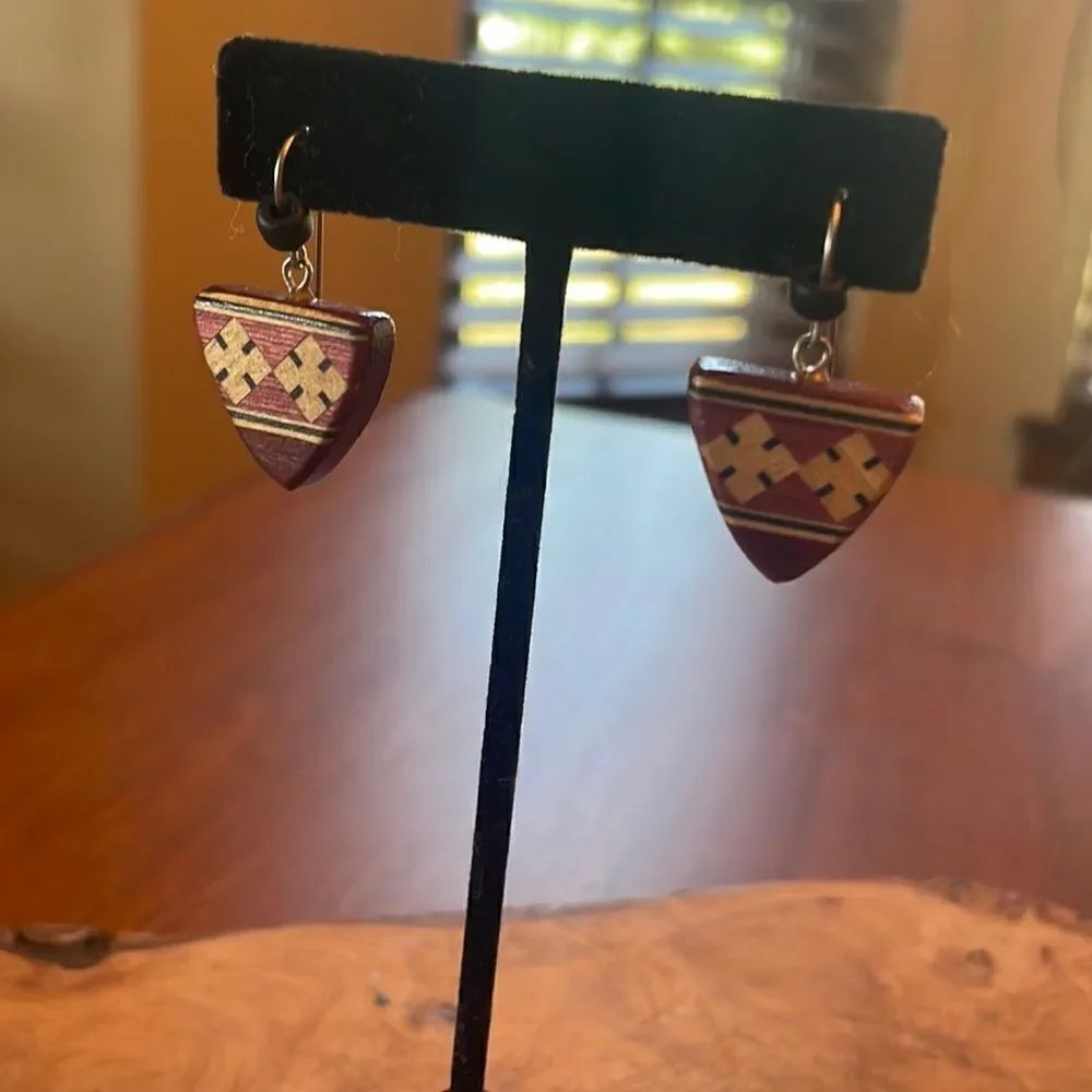 Artist Made Wooden Inlaid Earrings